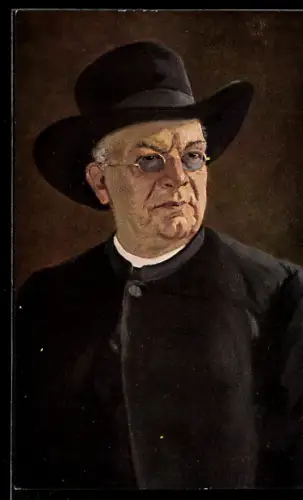 Künstler-AK Wilhelm Hasemann: Portrait eines erhabenen Herren mit Brille und Hut