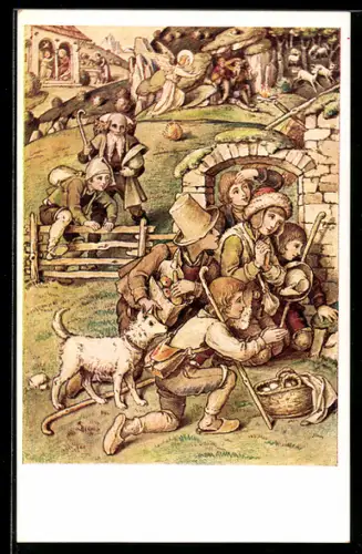 Künstler-AK Josef Bachlechner: Krippenaltar, Hirtenkinder beten