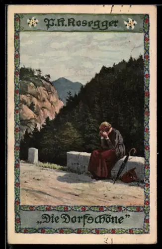 Künstler-AK Ernst Kutzer: P. K. Rosegger, Die Dorfschöne, Trauernde Frau