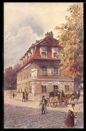 Künstler-AK R. Preuss: Wien, Kutsche vor dem Bäckenhäusl