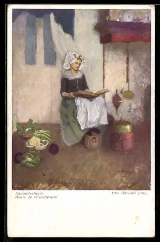 Künstler-AK Otto Herschel: Junge Frau liest in einem Buch, Andachtsstunde