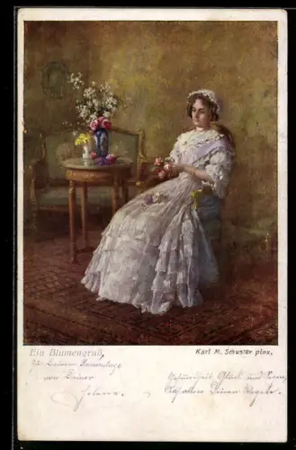 Künstler-AK Karl Maria Schuster: Ein Blumengruss