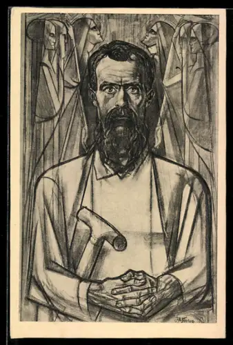 Künstler-AK Jan Toorop: Ernster Mann mit Gehstock, De Geloovige