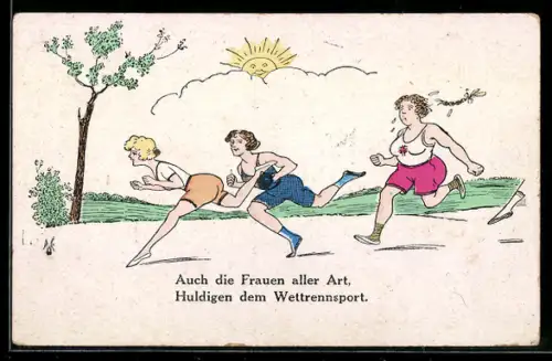 Künstler-AK Willi Scheuermann: Junge Frauen beim Wettrennen