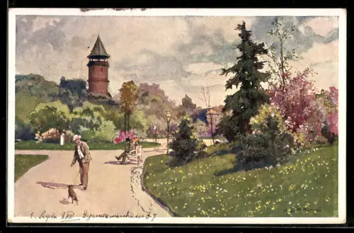 Künstler-AK Wien, Türkenschanzpark mit Aussichtsturm