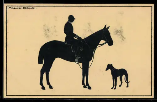 Künstler-AK Alwin Freund: Reiter mit Pferd und Hund