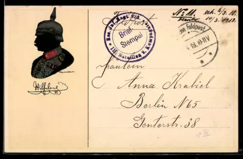 Künstler-AK Alwin Freund: Kaiser Wilhem II. mit Pickelhaube im Seitenporträt