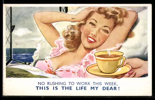 Künstler-AK Arnold Taylor: Junge Frau bekommt eine Tasse Kaffee an das Bett gebracht