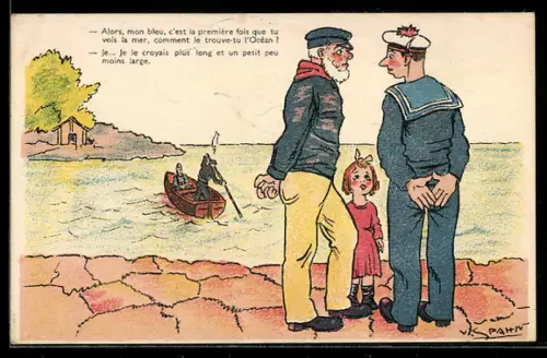 Künstler-AK V. Spahn: Matrose betrachtet zum ersten Mal das Meer