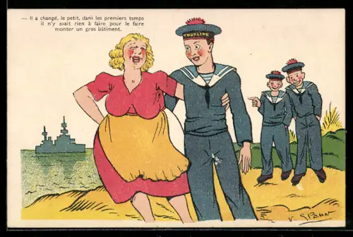 Künstler-AK V. Spahn: Matrose hält eine Dame im Arm