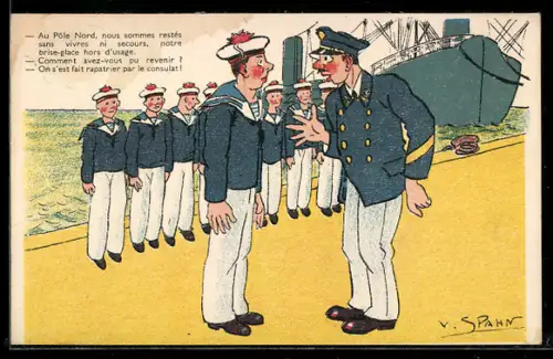 Künstler-AK V. Spahn: Matrose wird von seinem Vorgesetzten zur Rede gestellt