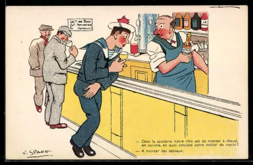 Künstler-AK sign. V. Spahn: Matrose in der Kneipe
