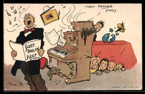 Künstler-AK Tom Browne: When father sings, Vater singt