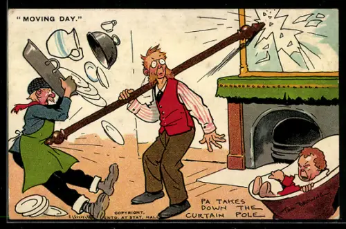 Künstler-AK Tom Browne: Männer stiften Chaos am Umzugstag, Moving Day