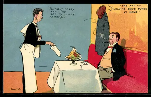 Künstler-AK Tom Browne: Mann gesteht im Restaurant, seine Geldbörse vergessen zu haben