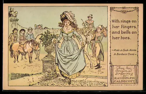 Künstler-AK Randolph Caldecott: Frau balanciert über einen steinigen Weg