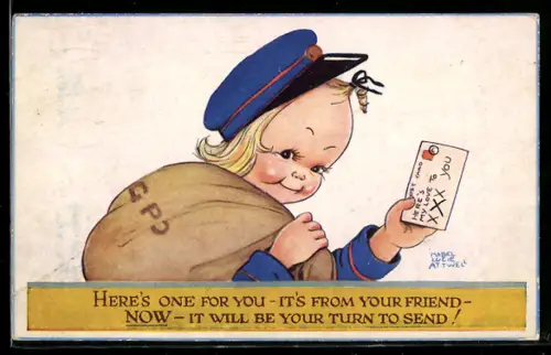 Künstler-AK Mabel Lucie Attwell: Junger Postbote bringt einen Brief