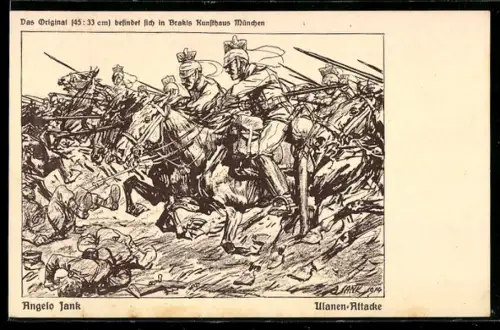 Künstler-AK Angelo Jank: Ulanen-Attacke