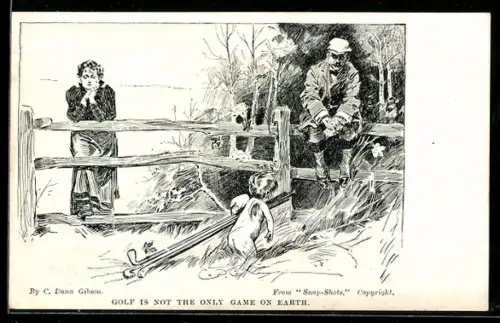 Künstler-AK Charles Dana Gibson: Armor bringt dem zerstrittenen Paar die Golfschläger