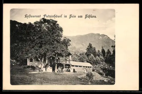 AK Seis am Schlern, Restaurant Pulzenhäusl mit Bergpanorama