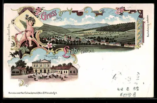 Lithographie Laab, Weisenberger`s Gasthof und Gesamtansicht