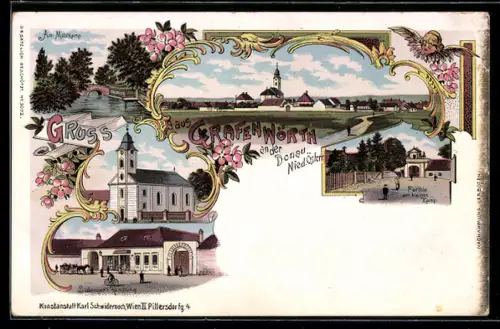 Lithographie Grafenwörth an der Donau, Sickingers Handlung, Partie am kleinen Kamp, Am Mühlkamp