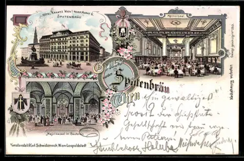 Lithographie Wien, Hotel Krantz (Spatenbräu) am Neuen Markt 6, Majoliksaal im Souterain