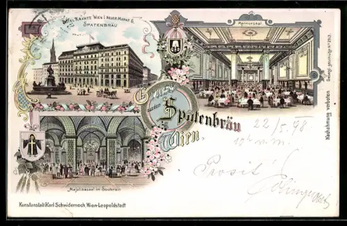 Lithographie Wien, Hotel Krantz (Spatenbräu) am Neuen Markt 6, Majoliksaal im Souterain