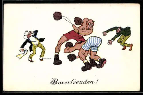 Künstler-AK Ernst Kutzer: Einem Boxer fliegt der Handschuh samt Hand ab