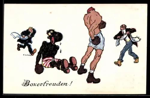 Künstler-AK Ernst Kutzer: Boxer hat seinen Kontrahenten KO geschlagen