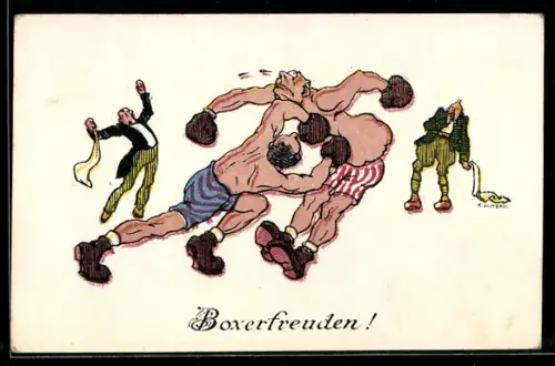 Künstler-AK Ernst Kutzer: Boxer mitten im Kampf