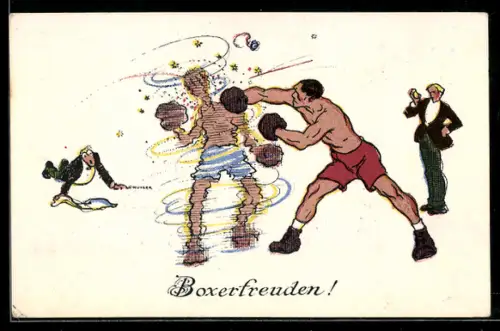 Künstler-AK Ernst Kutzer: Boxerfreuden, taumelnder Boxer wird getroffen