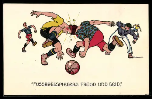 Künstler-AK Ernst Kutzer: Zwei Fussball stossen sich die Köpfe