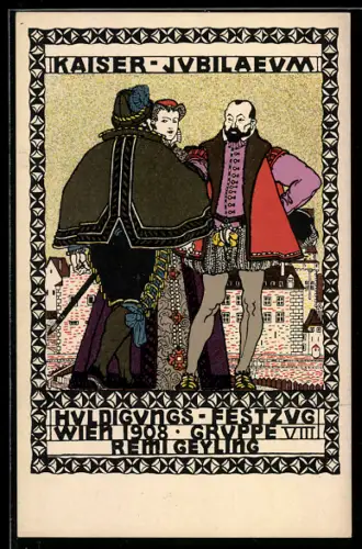 Künstler-AK Wiener Werkstätte Nr. 164, sign. Remigius Geyling: Wien, Kaiser-Jubiläum 1908, Gruppe VIII