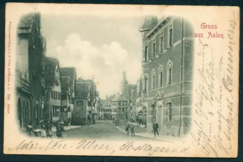 Relief-AK Aalen, Strassenpartie mit Kirche