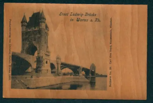 Holzfurnier-AK Worms a. Rh., Ernst-Ludwig-Brücke