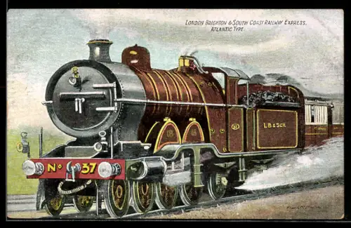 AK Railway Express Locomotive, London Brighton & South Coast Railway, Atlantic Type, englische Eisenbahn