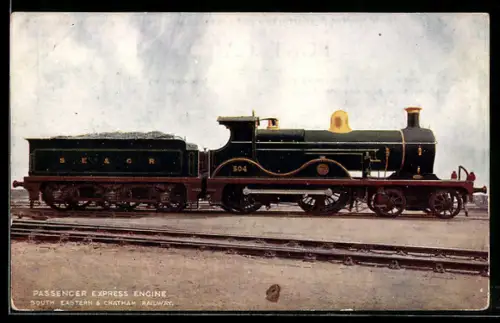 Künstler-AK Passenger Express Engine, South Eastern & Chatham Railway, englische Eisenbahn