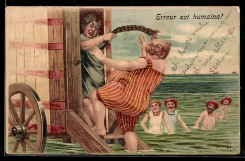 Lithographie Irren ist menschlich, Voyeur wird enttarnt, Scherz