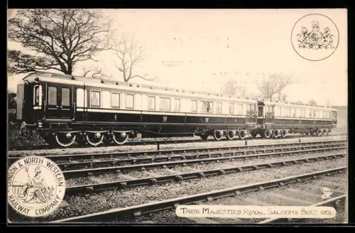 Künstler-AK englische Eisenbahn der Gesellschaft L. & N.W.R., Majesties Royal Saloons
