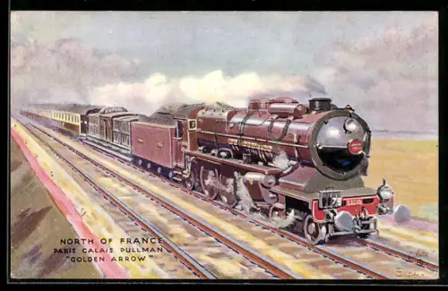 AK französische Eisenbahn, North of France, Paris Calais Pullman, Golden Arrow unter Dampf