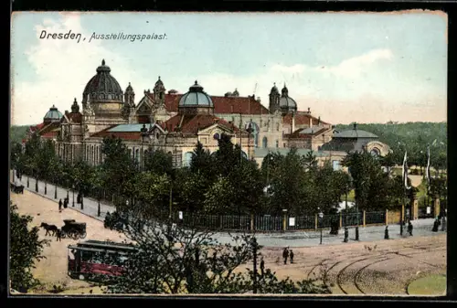 AK Dresden, Strassenbahn am Austellungspalast