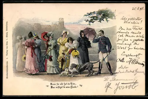 AK studentische Szene mit Frauen mit Schirmen