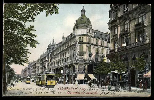 AK Frankfurt /Main, Strassenbahn auf der Kaiserstrasse mit Panopticum