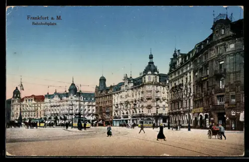 AK Frankfurt a. M., Bahnhofsplatz mit Strassenbahnen