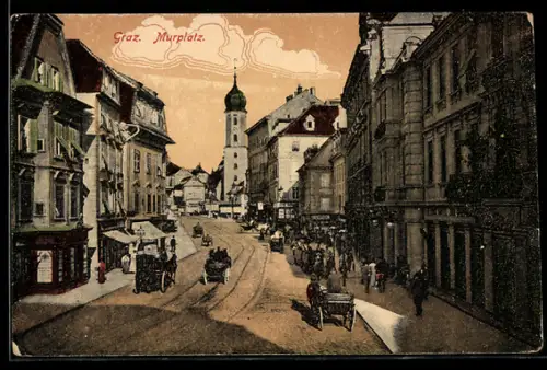 AK Graz, Strassenpartie am Murplatz