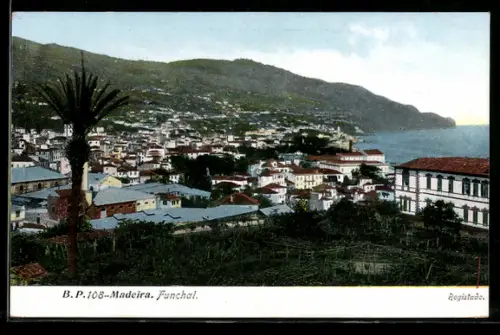 AK Madeira, Funchal, Teilansicht mit Bergen