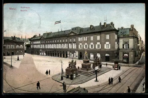 AK Metz, Hauptwache und Stadthaus mit Denkmal