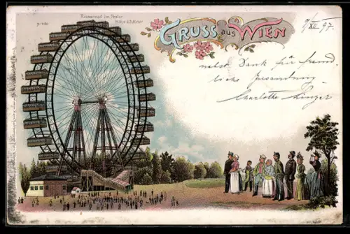 Lithographie Wien, Das Riesenrad im Prater