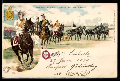 Lithographie Kaiserin Auguste Victoria von Preussen auf der Parade, Kaisermanöver